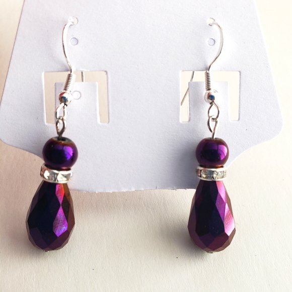 Purple teardrop earrings - Picture 2 of 2